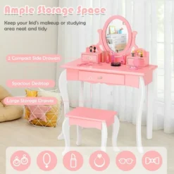 Costway Kids Vanity Princess Makeup Dressing Table Stool Set W/ Mirror Drawer -Costway GUEST 0f0e9d93 fbf3 4244 ae96 da3e87b0bcb9