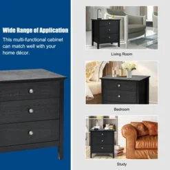 Costway Nightstand Beside End Side Table Accent Table Organizer W/3 Drawers Black -Costway GUEST 0f2ab0ed 95da 495d 8550 6a37af483d23