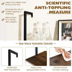 Costway 5 Tier Ladder Shelf 71'' Height Wall-Mounted Bookshelf Display Storage Organizer Brown/Natural/White -Costway GUEST 0f64f6b8 b3d3 40bf 9eda cc4cc7d4325d