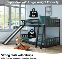 Costway Twin Over Twin Bunk Wooden Low Bed With Slide Ladder For Kids -Costway GUEST 0fabbfbf 0e33 423f addb f0fb4fccfe4a