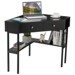 Costway Corner Computer Desk Writing Workstation Study Desk W/ 2 Drawers WhiteBlackGold -Costway GUEST 0fb071c1 f7ce 45f7 96b4 6cd1c5d5d81a