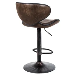 Costway Set Of 4 Adjustable Bar Stools Swivel Bar Chairs W/ Backrest Retro Brown Hot-Stamping Cloth -Costway GUEST 0fb312e1 622d 4c24 ac83 9d3b7de1d2bd