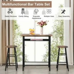 Costway 3 Pieces Bar Table Set Counter Height Dining Pub Table W/ 2 Stools -Costway GUEST 0fb6881e 4d67 40cf a154 7711cbae7b0c
