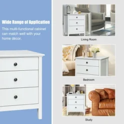 Costway Nightstand Beside End Side Table Accent Table Organizer W/3 Drawers White -Costway GUEST 0fce9861 f9db 428b 9fdb 4da36e17897d