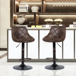 Costway Set Of 2 Adjustable Bar Stools Swivel Bar Chairs Hot-stamping Cloth Retro Brown Low Back -Costway GUEST 100949f8 47f0 41f0 94a6 724db3ce3b81