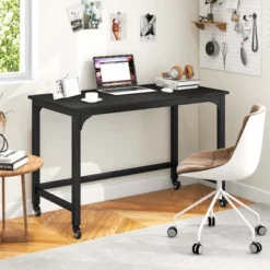 Costway Rolling Computer Desk Wood Top Metal Frame Laptop Table Study Workstation Black -Costway GUEST 101818ac e615 4bbe 9c38 3d0fb6398180