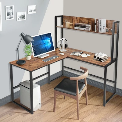 Costway Industrial L-Shaped Desk W/Hutch Bookshelf 55'' Corner Computer Desk Gaming Table 5 Costway Industrial L-Shaped Desk W/Hutch Bookshelf 55'' Corner Computer Desk Gaming Table - Image 3