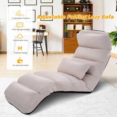 Costway Folding Lazy Sofa Chair Stylish Sofa Couch Beds Lounge Chair W/Pillow Beige New 11 Costway Folding Lazy Sofa Chair Stylish Sofa Couch Beds Lounge Chair W/Pillow Beige New - Image 9