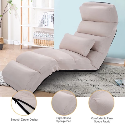 Costway Folding Lazy Sofa Chair Stylish Sofa Couch Beds Lounge Chair W/Pillow Beige New 8 Costway Folding Lazy Sofa Chair Stylish Sofa Couch Beds Lounge Chair W/Pillow Beige New - Image 6