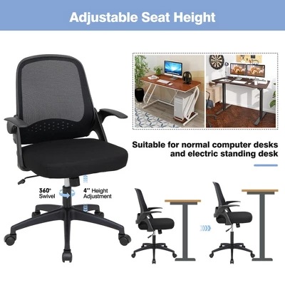 Costway Mesh Office Chair Adjustable Rolling Computer Desk Chair W/Flip-up Armrest WhiteBlack 10 Costway Mesh Office Chair Adjustable Rolling Computer Desk Chair W/Flip-up Armrest WhiteBlack - Image 8