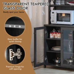 Costway Tall Freestanding Bar Cabinet Kitchen Buffet W/ Glass Holder & Adjustable Shelf -Costway GUEST 116448c2 235d 429b b714 eeab55442433