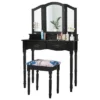 Costway Black Tri Folding Mirror Vanity Makeup Table Stool 4 Drawers -Costway GUEST 118019c0 d2d2 4002 a565 64ac09535048