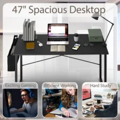 Costway Modern Computer Desk 47'' Study Writing Table W/ Storage Bag Coffee Black/Brown/Coffee -Costway GUEST 119483a7 763a 4db4 9586 8d459149cfc0