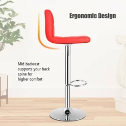 Costway Set Of 2 Bar Stools Adjustable Swivel Kitchen Counter Bar Chair PU Leather Red Full Back -Costway GUEST 11bd33df 9a80 4f5f b3f4 d297149ea128