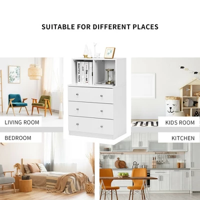 Costway 3 Drawer Dresser W/ Cubbies Storage Chest For Bedroom Living Room White/Black/Grey 9 Costway 3 Drawer Dresser W/ Cubbies Storage Chest For Bedroom Living Room White/Black/Grey - Image 7