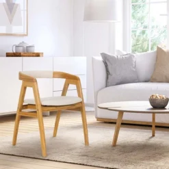 Costway Leisure Bamboo Chair Dining Chair W/ Curved Back & Anti-slip Foot Pads