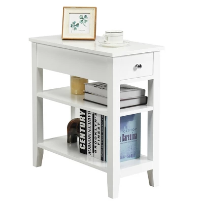 Costway 3 Tier Nightstand Bedside Table Sofa Side End Table W/Double Shelves Drawer 10 Costway 3 Tier Nightstand Bedside Table Sofa Side End Table W/Double Shelves Drawer - Image 8