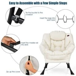 Costway Modern Polyester Fabric Lazy Chair Single Sofa Chair W/ Side Pocket NavyBeigeGrey -Costway GUEST 121ce806 0d79 457f 99ac 3b2d54fbd274