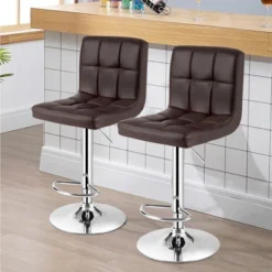 Costway Set Of 2 Adjustable Bar Stools PU Leather Swivel Kitchen Counter Pub Chair -Costway GUEST 1230be4c f861 4151 b595 ef63daa66161