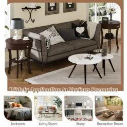 Costway 2 PCS 2-tier Side End Sofa Table Round Nightstand Bedroom Living Room White/Espresso -Costway GUEST 123ba230 9b04 45b5 82ff 953b38f0304b