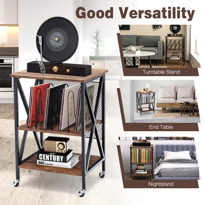 Costway 3-tier Rolling Turntable Stand Vinyl Record Storage Shelf With 3 Dividers & Wheels 7 Costway 3-tier Rolling Turntable Stand Vinyl Record Storage Shelf With 3 Dividers & Wheels - Image 5