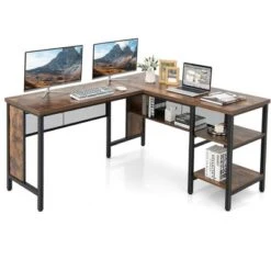 Costway Industrial L-Shaped Corner Computer Desk Office Workstation W/ Storage Shelves -Costway GUEST 1249c2be 573e 4766 b5e5 7f26be18eec2