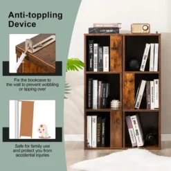 Costway 2 PCS 3-tier Wood Bookshelf Display Storage Rack For Small Spaces White/Rustic Brown -Costway GUEST 12662118 5b59 4d1b 8356 d5d22d8359b1