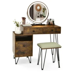 Costway Vanity Table Stool Set Dimmer LED Mirror Large Storage Cabinet Drawer Walnut BlackBrownWhite -Costway GUEST 12719076 f435 4a5a bd0c fa59709fe1e9