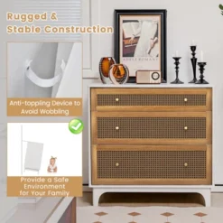 Costway 3-Drawer Rattan Dresser Modern Closet Chest Storage Cabinet Living Room Entryway -Costway GUEST 12d94bc2 9396 4837 b313 8a21cde1b7d4