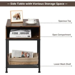 Costway Industrial Nightstand End Side Table W/ Compartment & Mesh Shelf Rustic Brown 16 Costway Industrial Nightstand End Side Table W/ Compartment & Mesh Shelf Rustic Brown -Costway GUEST 12f79daf 794e 426e bd06 2ddfdd987e85