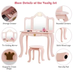 Costway Kids Makeup Dressing Table Chair Set Princess Vanity & Tri-folding Mirror 18 Costway Kids Makeup Dressing Table Chair Set Princess Vanity & Tri-folding Mirror -Costway GUEST 130bdd20 4433 4e9d 837b 7c08bdbe60c4