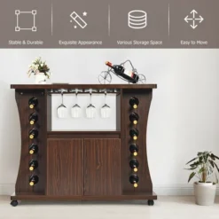 Costway Rolling Buffet Sideboard Wooden Bar Storage Cabinet W/ Wine Rack & Glass Holder -Costway GUEST 1311d458 b8fd 4ffe bb15 25f8c0e65c3f