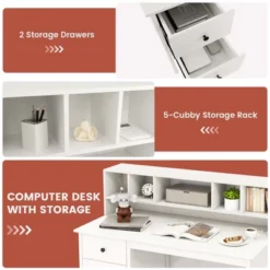 Costway Computer Desk 48" Writing Table W/ Power Outlets 5-Cubby Hutch 2 Storage Drawers -Costway GUEST 1322ef8e 4463 4ec5 aa6c 8b4080176c72