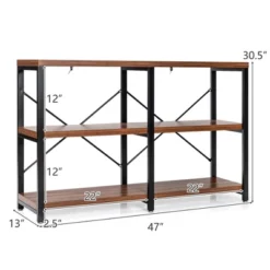 Costway 47'' Console Table 3 Tier Industrial Sofa Table Metal Frame