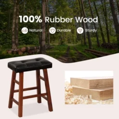 Costway Set Of 2 Upholstered Barstools 24''/29'' Backless Rubberwood Dining Chairs Black&Brown -Costway GUEST 13316c7d 616d 4e64 a0a2 676a4ac3f5ba