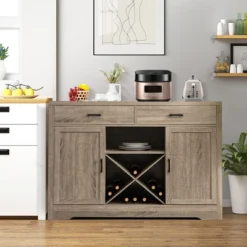 Costway Kitchen Storage Buffet Cabinet Farmhouse Wooden Sideboard W/2 Drawer & Wine Rack -Costway GUEST 13484782 0eb1 4aaf b649 ba7671e0ba09