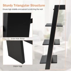 Costway 4-Tier Ladder Shelf Leaning Bookshelf WithAnti-falling Baffle Wood Bookcase Black/White -Costway GUEST 13517d4a 8665 4b3a 89e3 cbbdfa98bfd8