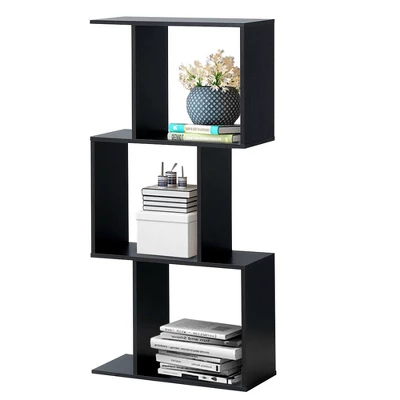 Costway 3-tier S-Shaped Bookcase Free Standing Storage Rack Wooden Display Decor Black 7 Costway 3-tier S-Shaped Bookcase Free Standing Storage Rack Wooden Display Decor Black - Image 5