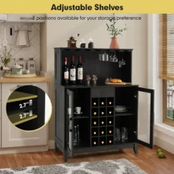Costway 2-Door Buffet Bar Cabinet Kitchen Storage Sideboard Wine Rack Glass Holder GreyBlack -Costway GUEST 1368662a 220a 45ba 84d4 e1b8b2881662