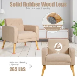 Costway Modern Accent Chair Upholstered Linen Armchair W/Rubber Wood Legs YellowBeigeGreyNavy -Costway GUEST 13761955 d579 466c 8148 19c1e47ed4d7