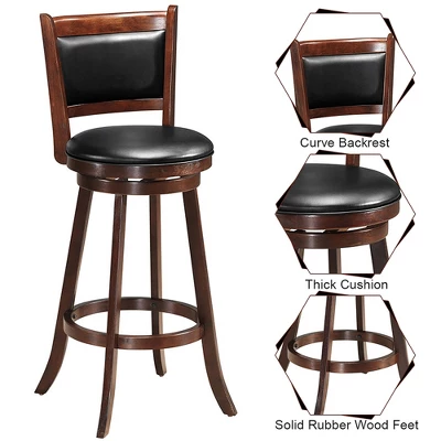 Costway 29'' Swivel Bar Height Stool Wooden Dining Chair PVC Upholstered Seat Espresso Panel Back 8 Costway 29'' Swivel Bar Height Stool Wooden Dining Chair PVC Upholstered Seat Espresso Panel Back - Image 6