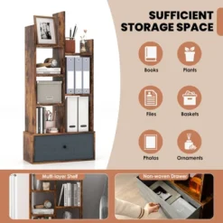 Costway Industrial Bookshelf Rustic Wooden Shelf Organizer With Non-woven Fabric Drawer -Costway GUEST 13c6efd1 2dff 400d ac21 40bc5fadc233