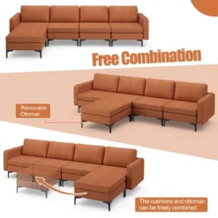 Costway Modular L-shaped Sectional Sofa W/ Reversible Chaise & 4 USB Ports OrangeDark Grey -Costway GUEST 13c70c3c e8d8 4a13 8cc5 6c3779ef79b5