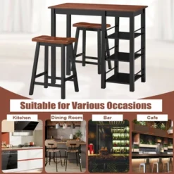Costway 3-Piece Counter Height Dining Table Set W/2 Saddle Stools&Storage Shelves Walnut -Costway GUEST 145cd09f dcf6 454f 96f4 1846b5e37848