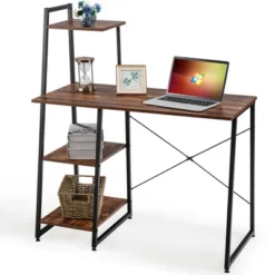 Costway Computer Desk With Shelves Study Writing Desk Workstation With Bookshelf NaturalBrown 22 Costway Computer Desk With Shelves Study Writing Desk Workstation With Bookshelf NaturalBrown -Costway GUEST 14658119 b928 47c7 affd d240f9dd7ea0
