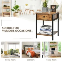 Costway 2PCS Industrial End Side Table Nightstand With Drawer Shelf Rustic Brown 16 Costway 2PCS Industrial End Side Table Nightstand With Drawer Shelf Rustic Brown -Costway GUEST 14c2be36 58f2 43bc b8ae d937cc54084c