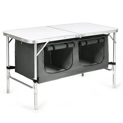 Costway Adjustable Camping Table Aluminum W/ Storage Organizer Grey/Dark Blue 13 Costway Adjustable Camping Table Aluminum W/ Storage Organizer Grey/Dark Blue - Image 11