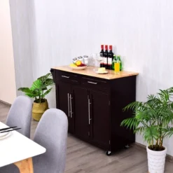 Costway Kitchen Island Trolley Cart Wood Top Rolling Storage Cabinet W/Knife Block WhiteBrown -Costway GUEST 15241946 b9e9 4aa4 aa80 968c97e25489