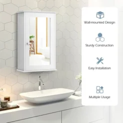 Costway Bathroom Wall Medicine Cabinet Single Mirror Door Cupboard Storage Wood Shelf White -Costway GUEST 15455913 84ff 413e bdf9 1ff5430d3700
