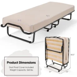 Costway Folding Bed W/Memory Foam Mattress Dust-Proof Bag Rollaway Metal Bed Sleeper Made In Italy 13 Costway Folding Bed W/Memory Foam Mattress Dust-Proof Bag Rollaway Metal Bed Sleeper Made In Italy -Costway GUEST 155d55ca 62f5 4687 b011 3ad9b5b36fd4
